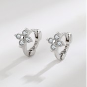 SATN122E100335 S925純銀花朵鋯石耳環女小眾設計簡約小巧圓圈耳扣小清新耳骨耳環