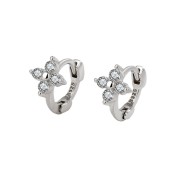 SATN122E100335 S925純銀花朵鋯石耳環女小眾設計簡約小巧圓圈耳扣小清新耳骨耳環