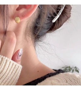 SATN122E100337 S925純銀半弧時尚ins風拉絲耳扣簡約冷淡風耳釘高級感女耳環耳飾