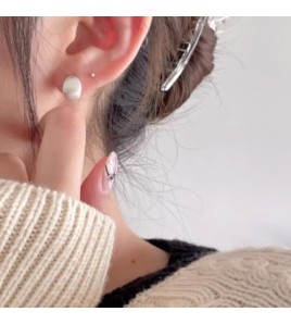 SATN122E100337 S925純銀半弧時尚ins風拉絲耳扣簡約冷淡風耳釘高級感女耳環耳飾