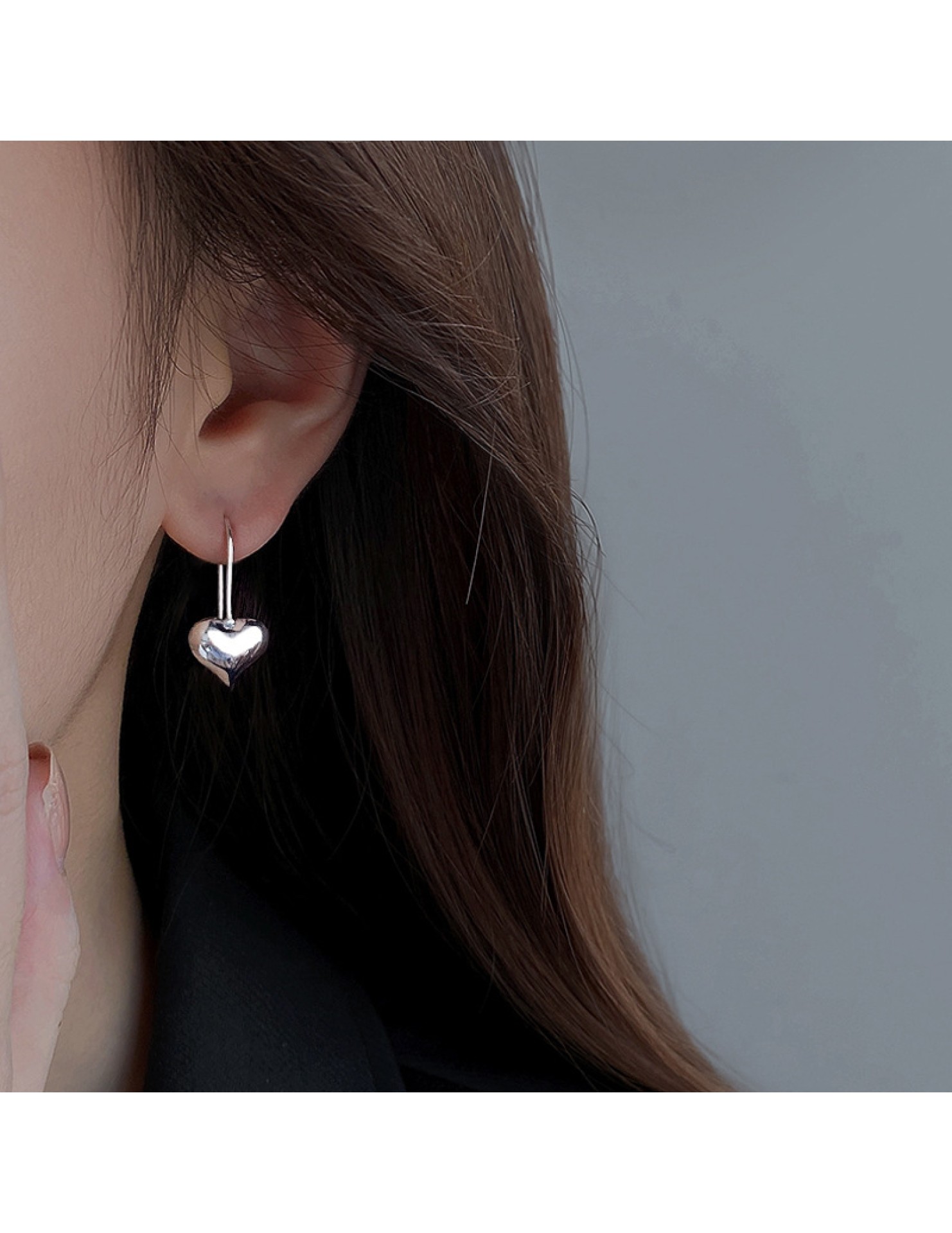 SATN122E100338 S925純銀愛心耳環女氣質輕奢立體桃心耳釘冷淡風甜酷耳墜銀耳飾