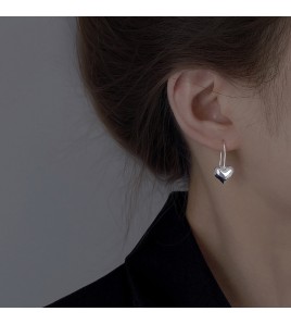 SATN122E100338 S925純銀愛心耳環女氣質輕奢立體桃心耳釘冷淡風甜酷耳墜銀耳飾