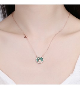 SATN122E100350 一鹿有你鑲鉆S925純銀項鏈女森系麋鹿角情人節日韓學生簡約套裝