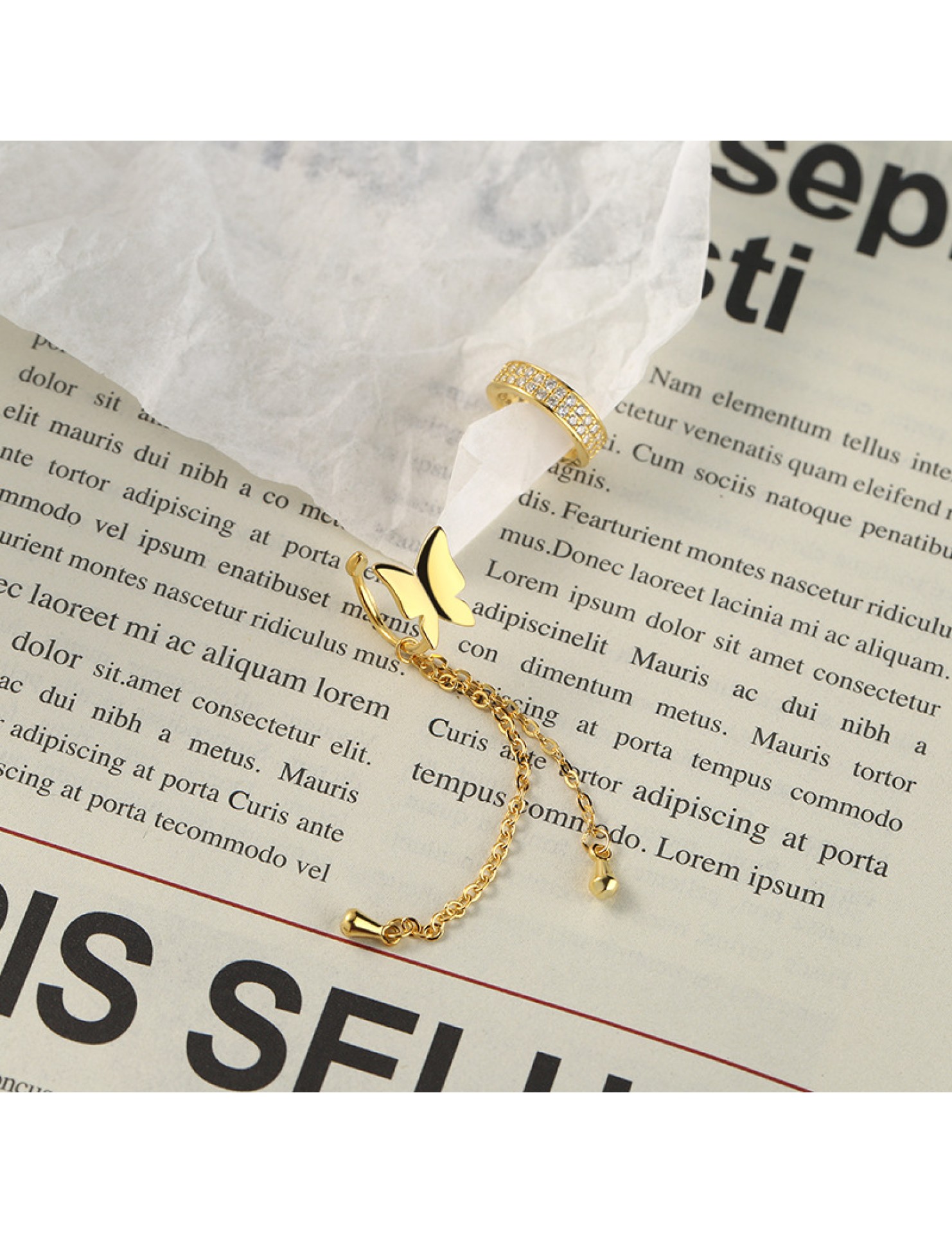 SATN122E100366 新款S925純銀耳夾蝴蝶仙子耳夾套裝耳環Ins潮流女日韓國簡約氣質