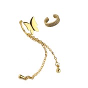 SATN122E100366 新款S925純銀耳夾蝴蝶仙子耳夾套裝耳環Ins潮流女日韓國簡約氣質