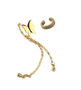 SATN122E100366 新款S925純銀耳夾蝴蝶仙子耳夾套裝耳環Ins潮流女日韓國簡約氣質