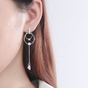 SATN122E100367 S925純銀圓形幾何耳釘韓版簡約長款耳環氣質長款百搭小眾耳飾品