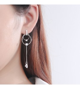 SATN122E100367 S925純銀圓形幾何耳釘韓版簡約長款耳環氣質長款百搭小眾耳飾品
