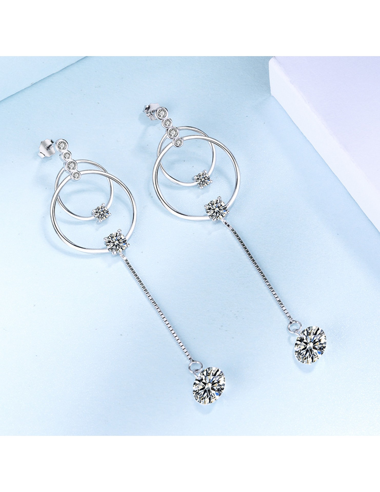 SATN122E100367 S925純銀圓形幾何耳釘韓版簡約長款耳環氣質長款百搭小眾耳飾品