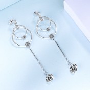 SATN122E100367 S925純銀圓形幾何耳釘韓版簡約長款耳環氣質長款百搭小眾耳飾品