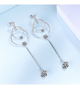 SATN122E100367 S925純銀圓形幾何耳釘韓版簡約長款耳環氣質長款百搭小眾耳飾品