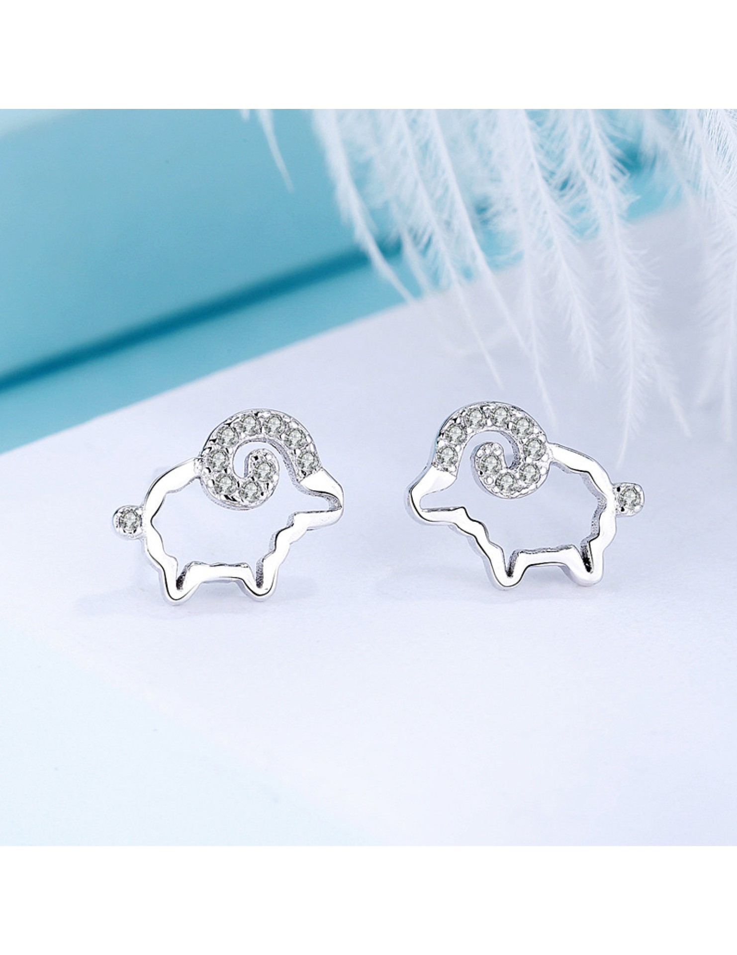 SATN122E100371 S925純銀小綿羊耳環女生ins可愛耳釘耳飾一周耳釘