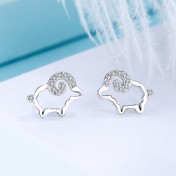 SATN122E100371 S925純銀小綿羊耳環女生ins可愛耳釘耳飾一周耳釘
