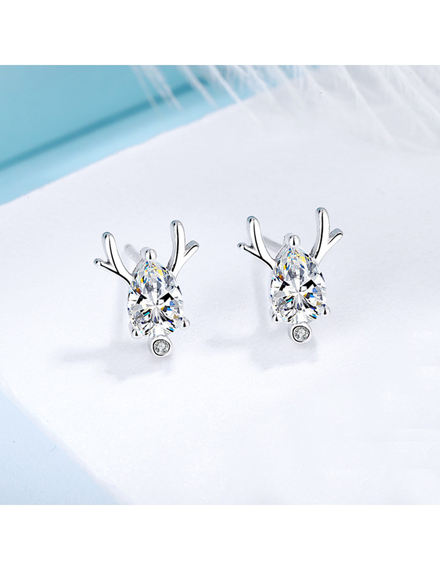 SATN122E100372 S925純銀一鹿有你耳釘鹿角耳飾日韓小清新甜美森系麋鹿耳環耳飾品