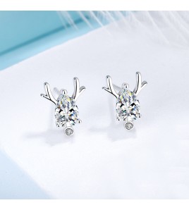 SATN122E100372 S925純銀一鹿有你耳釘鹿角耳飾日韓小清新甜美森系麋鹿耳環耳飾品