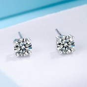 SATN122E100373 S925純銀簡約時尚鑲鉆耳釘男女通用百搭耳飾創意個性潮小飾品耳環