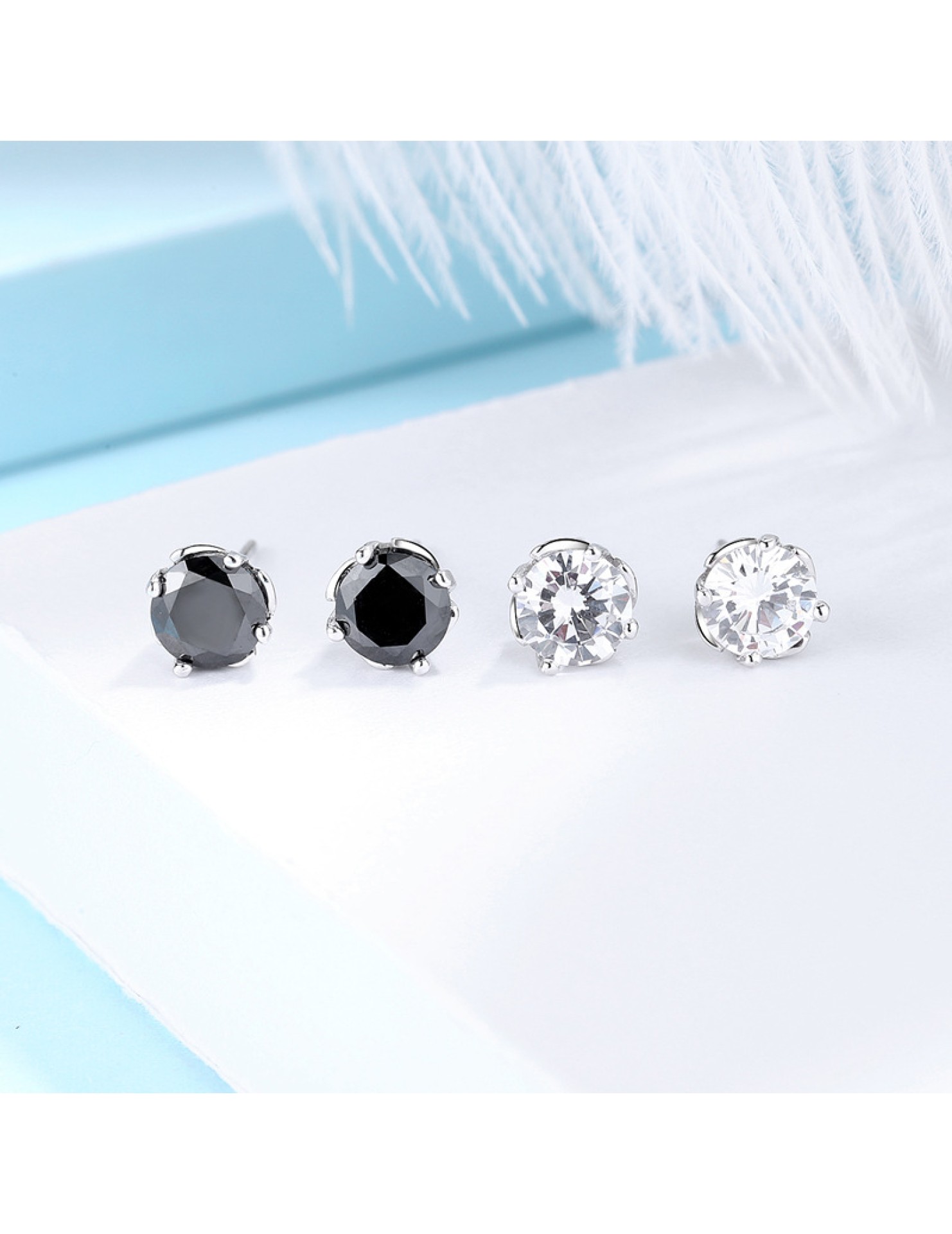 SATN122E100374 S925純銀經典時尚四爪鋯石耳釘簡約男女個性百搭潮耳環小眾耳飾