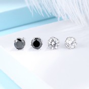 SATN122E100374 S925純銀經典時尚四爪鋯石耳釘簡約男女個性百搭潮耳環小眾耳飾