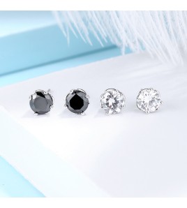 SATN122E100374 S925純銀經典時尚四爪鋯石耳釘簡約男女個性百搭潮耳環小眾耳飾