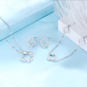 SATN122E100379 S925純銀女鑲鉆四葉幸運草項鏈套裝簡約潮鎖骨鏈學生閨蜜擺攤貨源