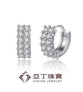 SATN122E100380 s925純銀女士雙排鉆耳扣簡約氣質鑲鉆耳環耳飾圓圈銀耳圈