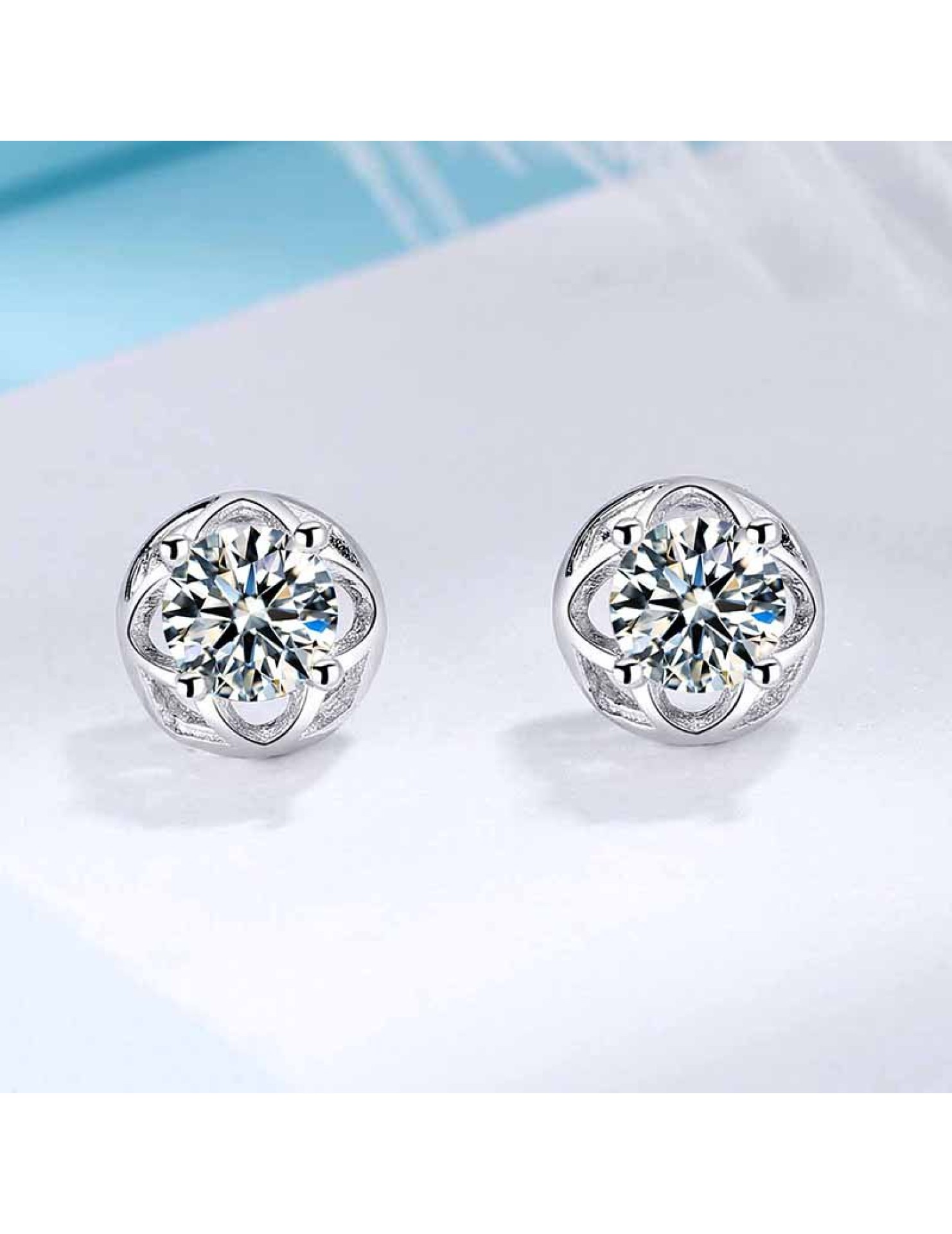 SATN122E100381 S925純銀幸運草耳釘花瓣飾品銀耳釘氣質韓國個性秋冬簡約耳環