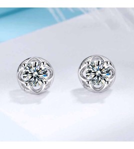 SATN122E100381 S925純銀幸運草耳釘花瓣飾品銀耳釘氣質韓國個性秋冬簡約耳環