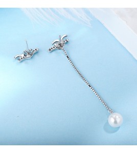 SATN122E100382 S925純銀海鷗耳墜女氣質森系耳飾不對稱時尚耳釘簡約耳環地攤