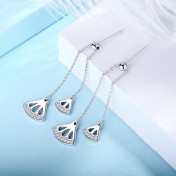 SATN122E100383 S925純銀耳墜女氣質耳環長款流蘇扇形耳釘清新耳線新款潮百搭耳飾