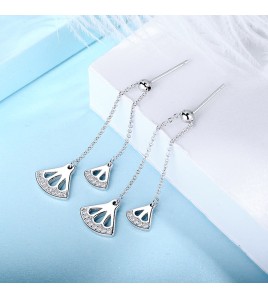 SATN122E100383 S925純銀耳墜女氣質耳環長款流蘇扇形耳釘清新耳線新款潮百搭耳飾