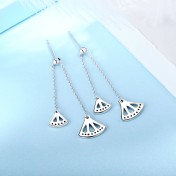 SATN122E100383 S925純銀耳墜女氣質耳環長款流蘇扇形耳釘清新耳線新款潮百搭耳飾