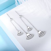 SATN122E100383 S925純銀耳墜女氣質耳環長款流蘇扇形耳釘清新耳線新款潮百搭耳飾