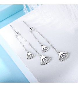 SATN122E100383 S925純銀耳墜女氣質耳環長款流蘇扇形耳釘清新耳線新款潮百搭耳飾