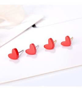 SATN122E100385 s925銀愛心耳釘女韓版小清新紅色心形耳釘甜美桃心耳飾品女代發