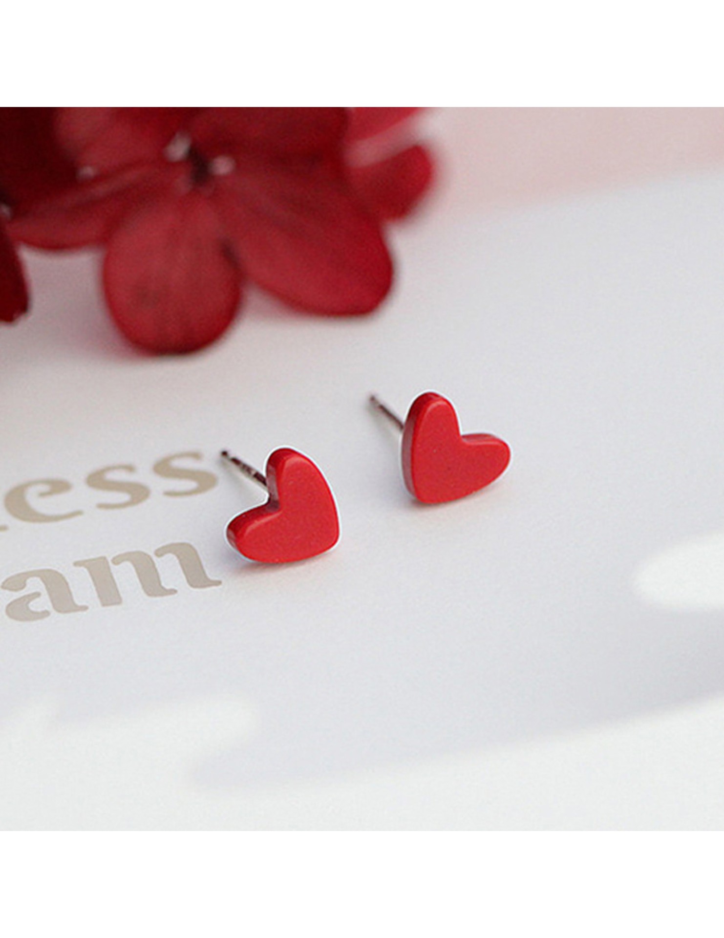 SATN122E100385 s925銀愛心耳釘女韓版小清新紅色心形耳釘甜美桃心耳飾品女代發
