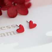 SATN122E100385 s925銀愛心耳釘女韓版小清新紅色心形耳釘甜美桃心耳飾品女代發