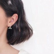 SATN122E100387 S925純銀嫩芽葉子耳釘時尚日韓版小清新森系樹葉耳環學生個性飾品