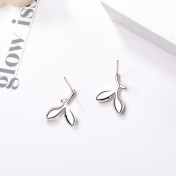 SATN122E100387 S925純銀嫩芽葉子耳釘時尚日韓版小清新森系樹葉耳環學生個性飾品