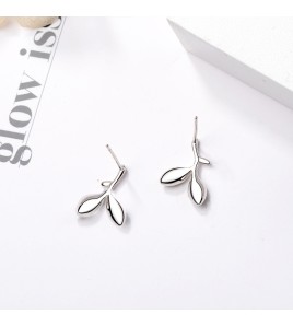 SATN122E100387 S925純銀嫩芽葉子耳釘時尚日韓版小清新森系樹葉耳環學生個性飾品