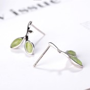 SATN122E100387 S925純銀嫩芽葉子耳釘時尚日韓版小清新森系樹葉耳環學生個性飾品