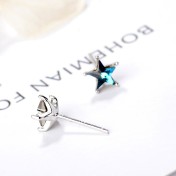 SATN122E100388 s925銀星星耳釘女時尚韓版甜美五角星藍鉆耳釘氣質耳飾品代發