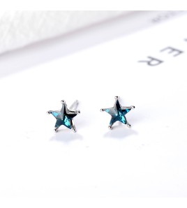 SATN122E100388 s925銀星星耳釘女時尚韓版甜美五角星藍鉆耳釘氣質耳飾品代發