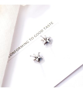 SATN122E100388 s925銀星星耳釘女時尚韓版甜美五角星藍鉆耳釘氣質耳飾品代發