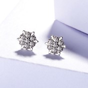 SATN122E100389 S925純銀女雪花鑲鉆耳釘甜美韓國圣誕冬天款簡約耳飾生產