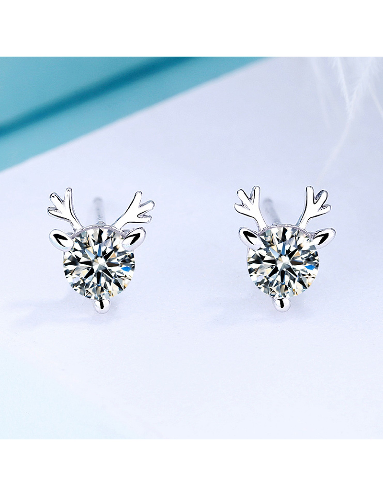 SATN122E100390 S925純銀可愛鹿角耳釘女小眾設計高級感麋鹿耳環圣誕節輕奢耳飾