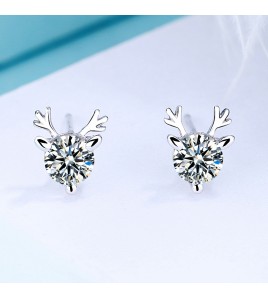 SATN122E100390 S925純銀可愛鹿角耳釘女小眾設計高級感麋鹿耳環圣誕節輕奢耳飾