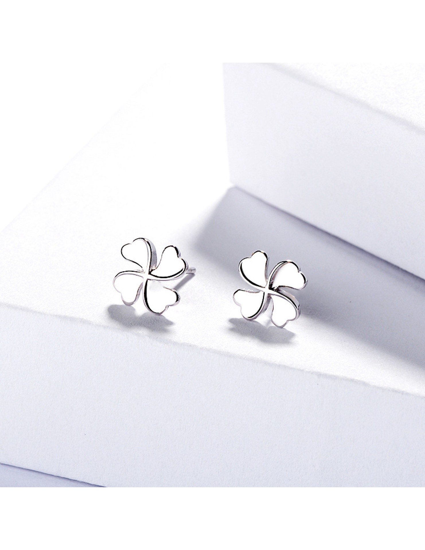 SATN122E100391 S925純銀耳飾韓國飾品四葉幸運草耳釘女生時尚耳環學生銀飾品