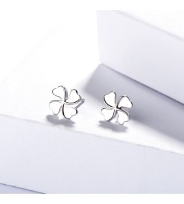 SATN122E100391 S925純銀耳飾韓國飾品四葉幸運草耳釘女生時尚耳環學生銀飾品