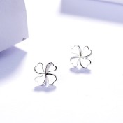 SATN122E100391 S925純銀耳飾韓國飾品四葉幸運草耳釘女生時尚耳環學生銀飾品