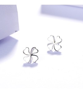 SATN122E100391 S925純銀耳飾韓國飾品四葉幸運草耳釘女生時尚耳環學生銀飾品
